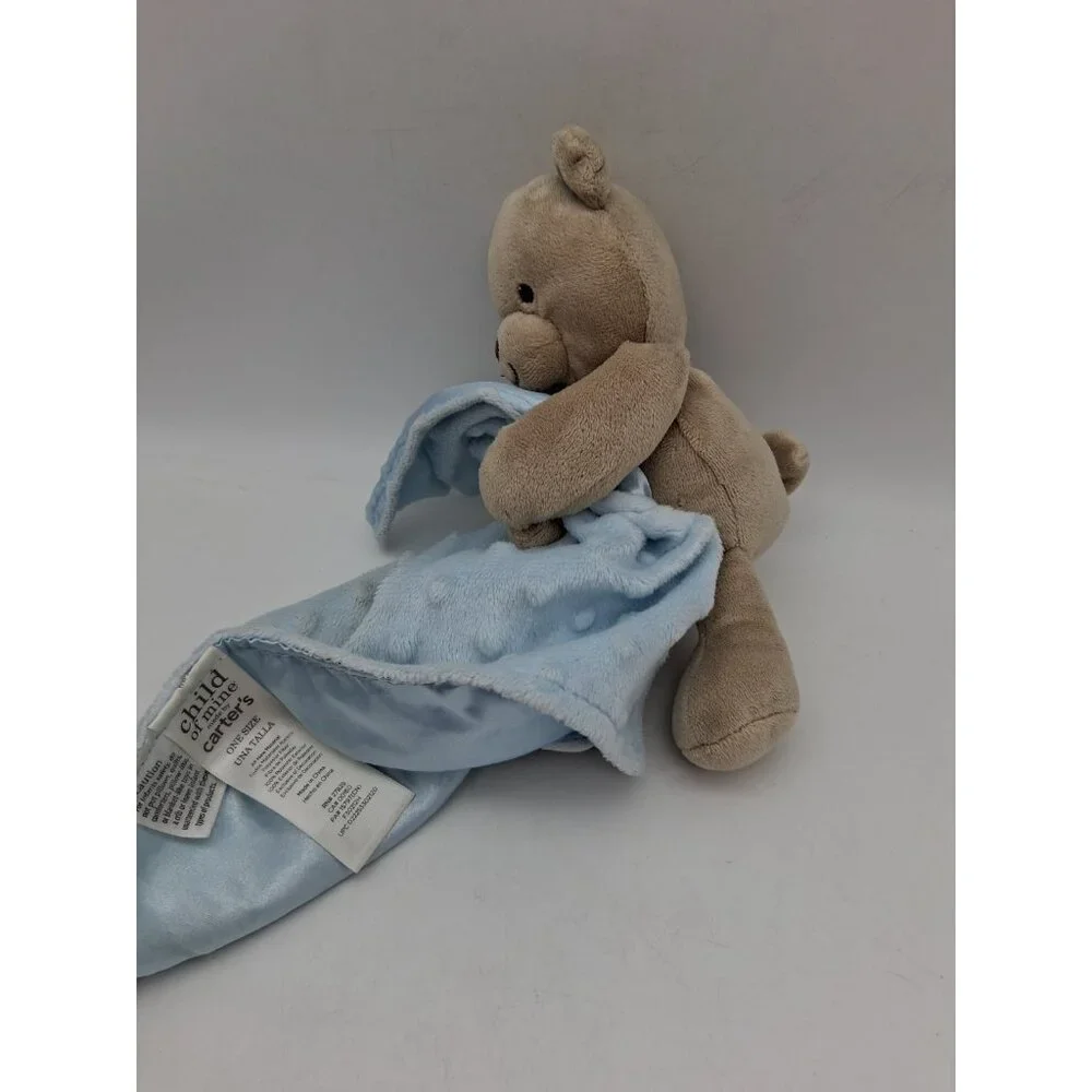 Carters Child of Mine Bear Plush Blue Lovey Minky Dots Rattle Security Blanket - Picture 2 of 7